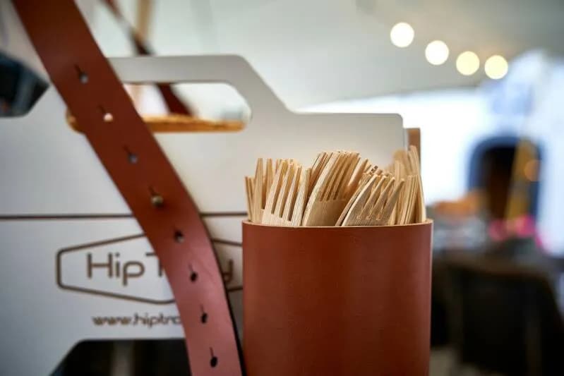 Leather cutlery holder for HipTray – cognac